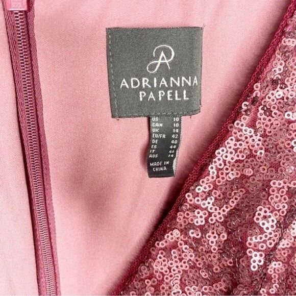 Adrianna Papell Dress Burgundy Maroon Ruby Sequin Short Sleeve Surplice 10 - Picture 5 of 7